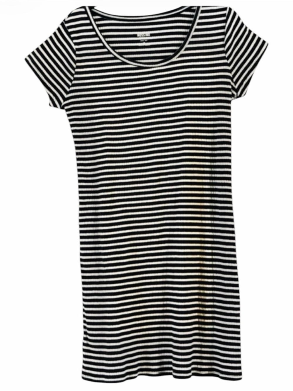 Mossimo Black White Striped Ribbed Knit T-Shirt Dress L